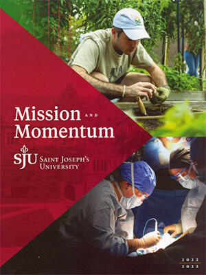 Magazine cover featuring doctors performing surgery and a biologist taking a sample from a river