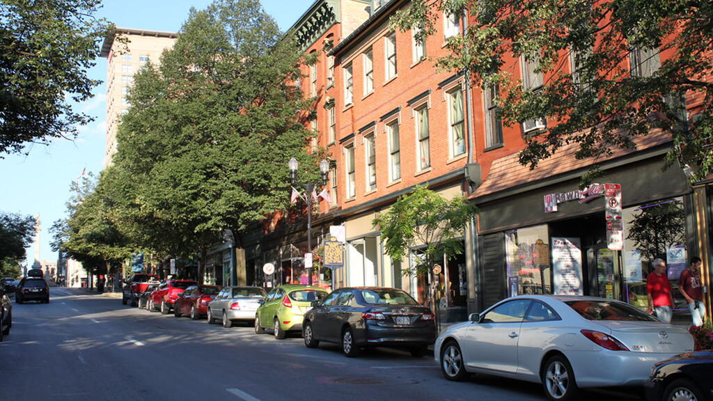 Store fronts of downtown Lancaster