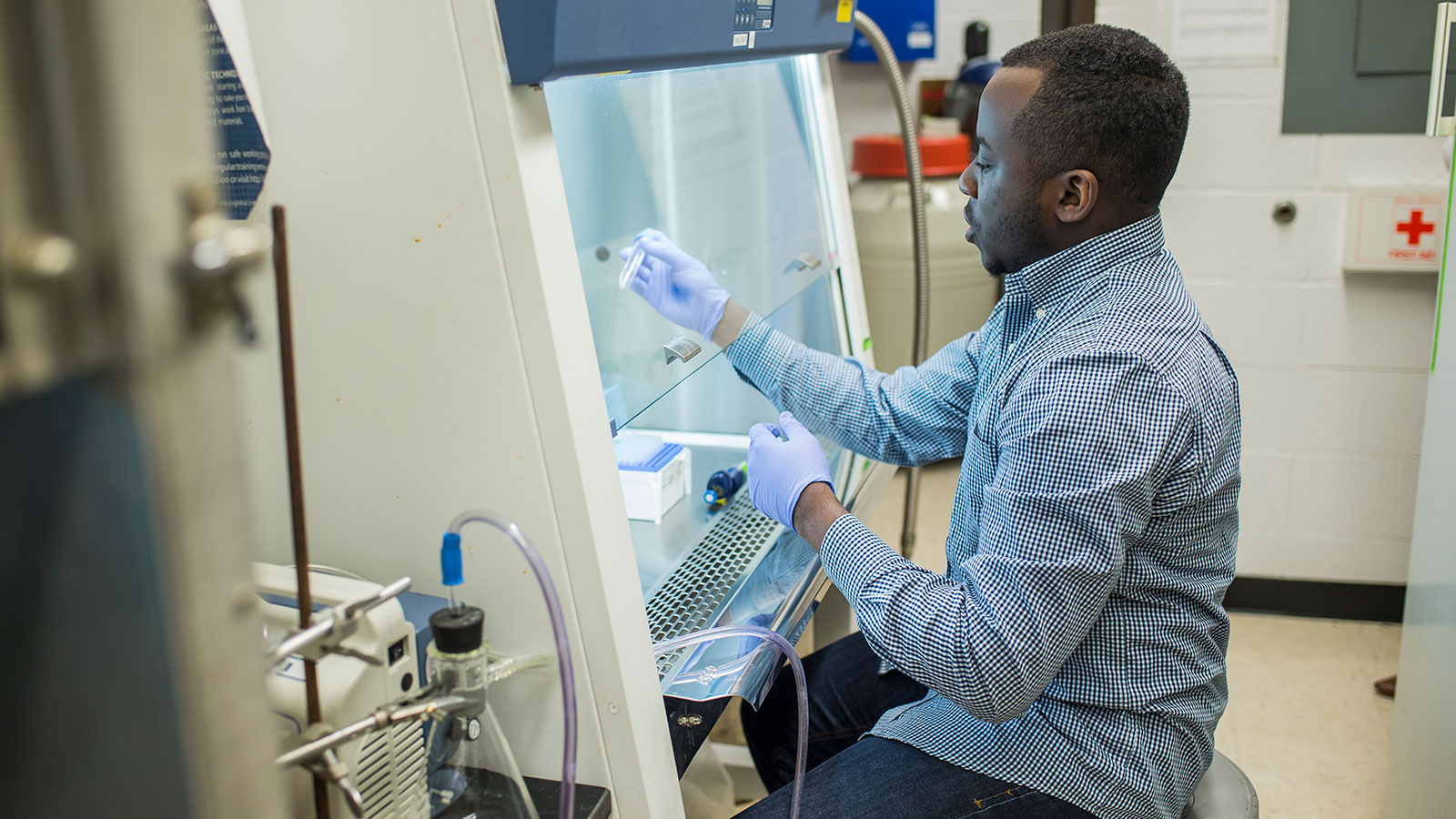 student in tissue culture lab