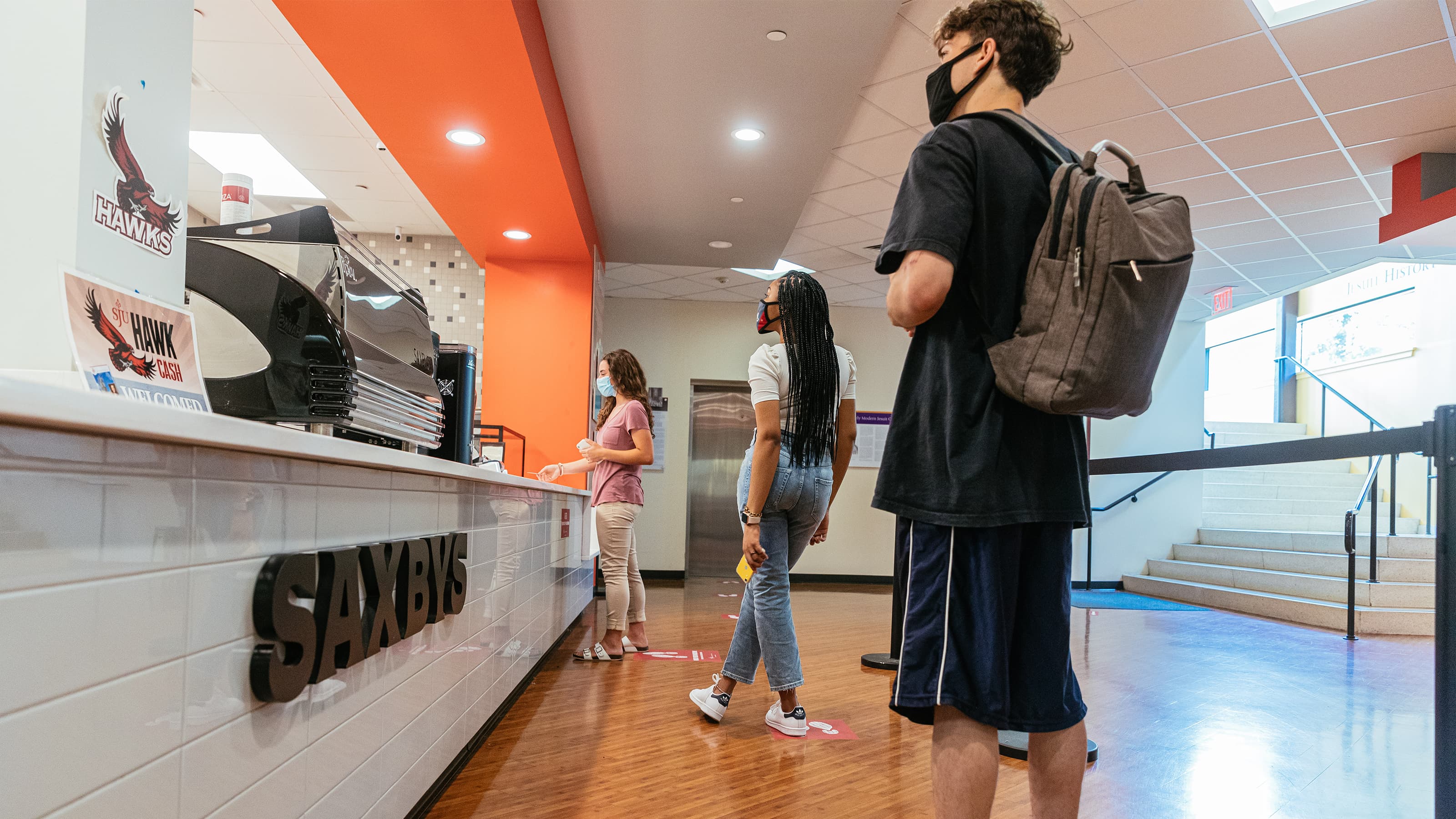 Students waiting in line at Saxbys coffee