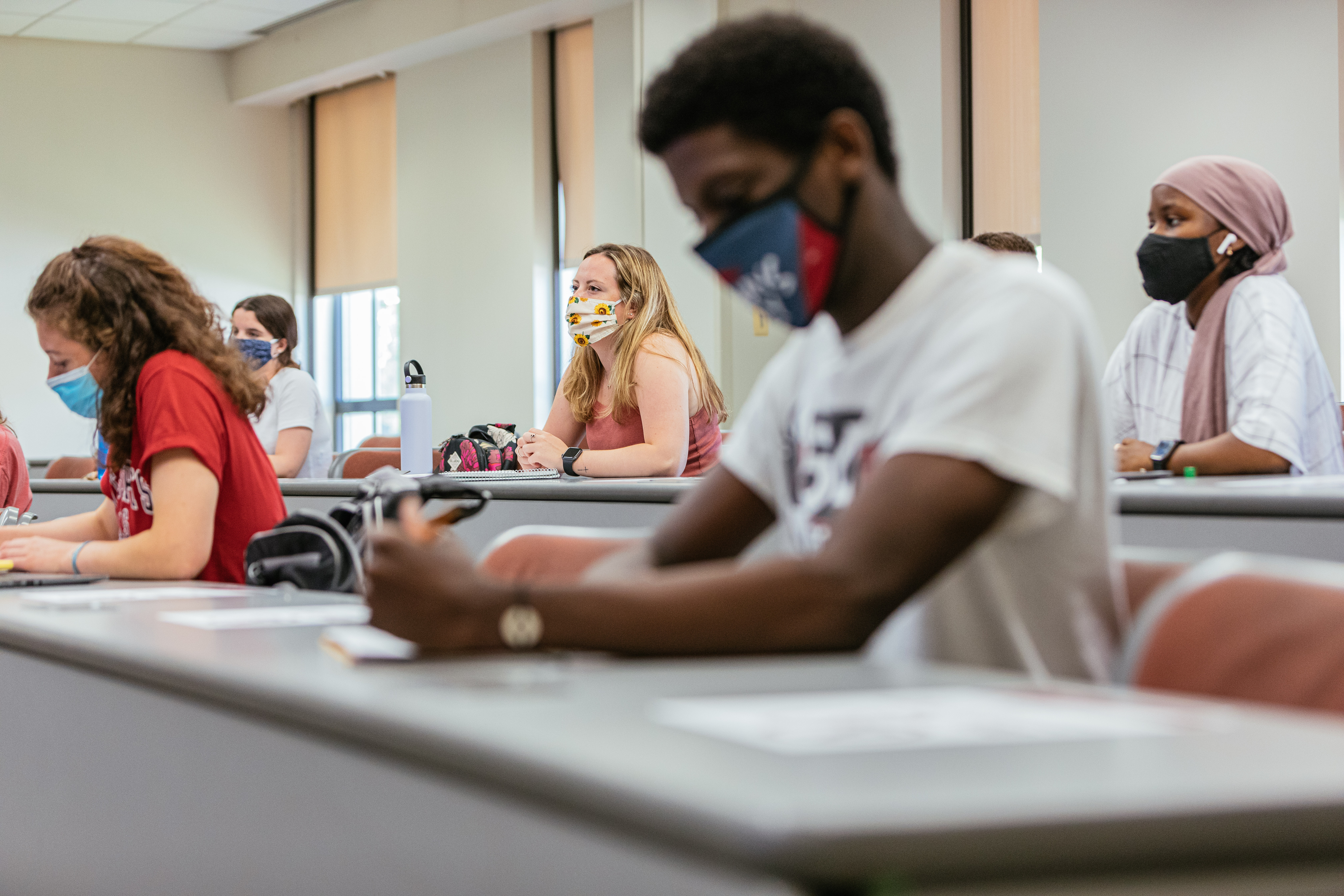 students in class with masks on