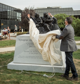 Sculptor Joshua Koffman unveils "Synagoga and Ecclesia in Our Time" sculpture at Saint Joseph's University