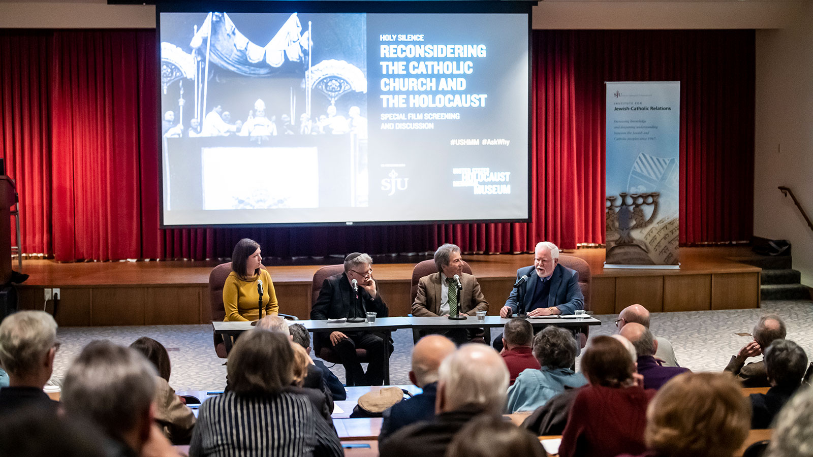 Panelists speaking at an event hosted by the Institute for Jewish-Catholic Relations
