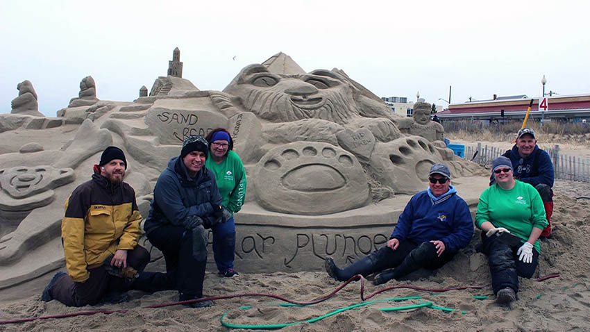 Marc Schaffer '98 and friends at the 2020 Polar Plunge in Rehoboth Beach, Del.