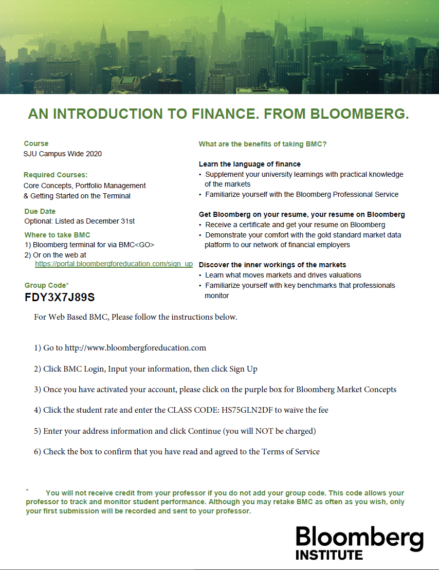 Bloomberg and Bloomberg Market Concepts (BMC) Signup Instructions - Whitman  - Answers