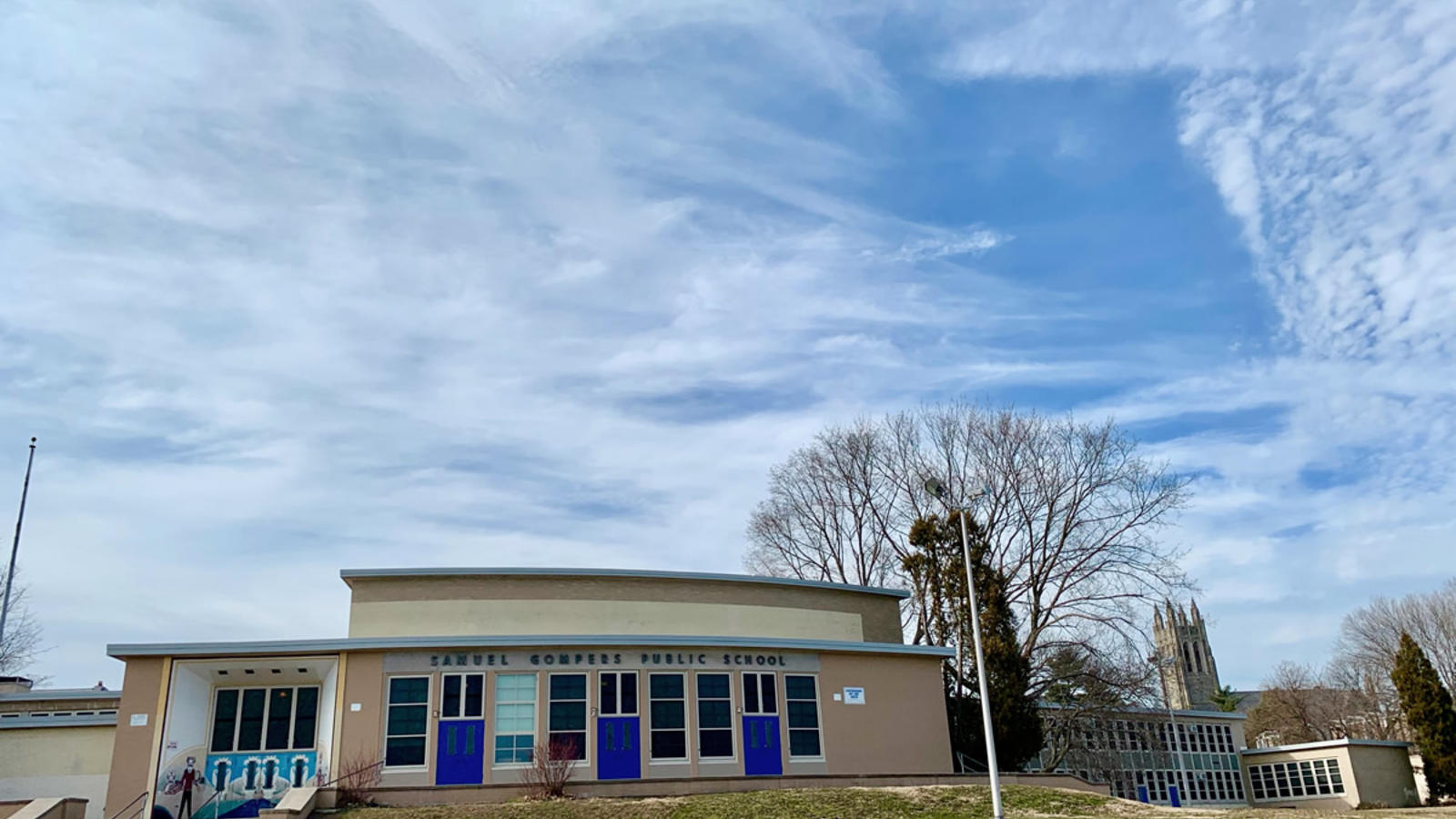 exterior of samuel gompers elementary school in wynnefield, philadelphia