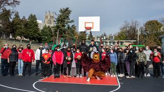 group photo on new basketball court