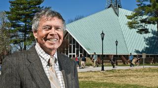 Mike Morris standing on Saint Joseph's campus