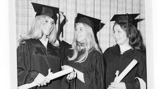 three women in caps and gowns in 1971