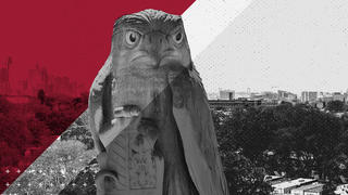 Saint Joseph's Magazine Cover Summer 2020 with Hawk and Philly skyline in the background