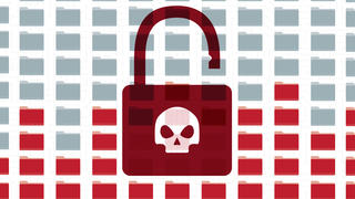 lock with skull on top of it surrounded by folder icons