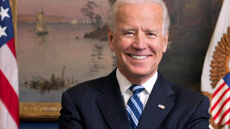 VP Joseph R. Biden Jr. stand in front of a flag.