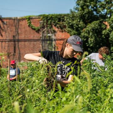 Girl works on community garden project in West Philadelphia.