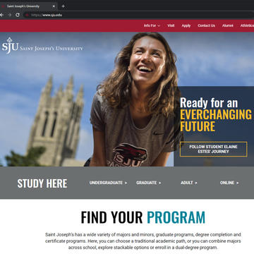 Saint Joseph's University homepage at launch in October of 2019