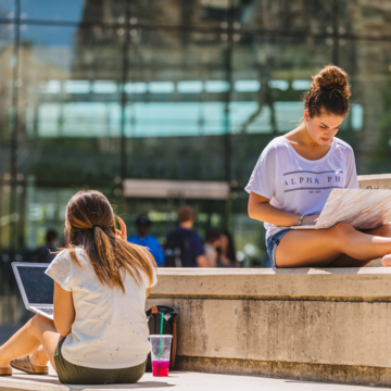 Students outside library