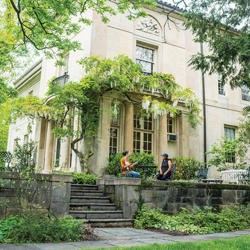 students outside the barnes building