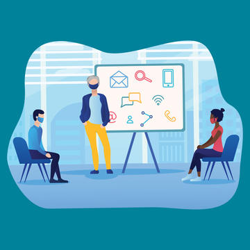 illustration showcasing face-to-face modality of students in the classroom at Saint Joseph's University.