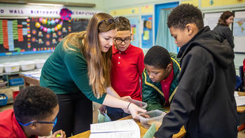 Teacher instructions children in classroom