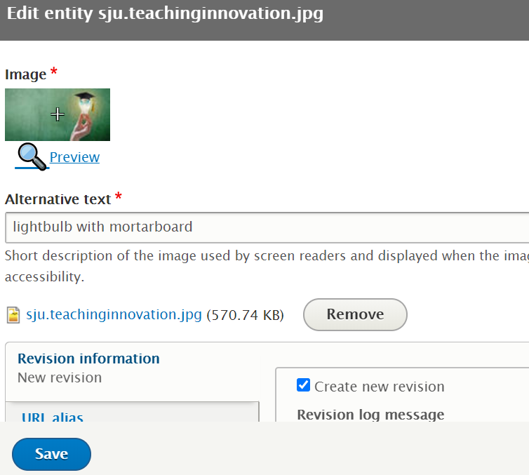 Screenshot of the field in Drupal that allows you to upload an image and set different properties