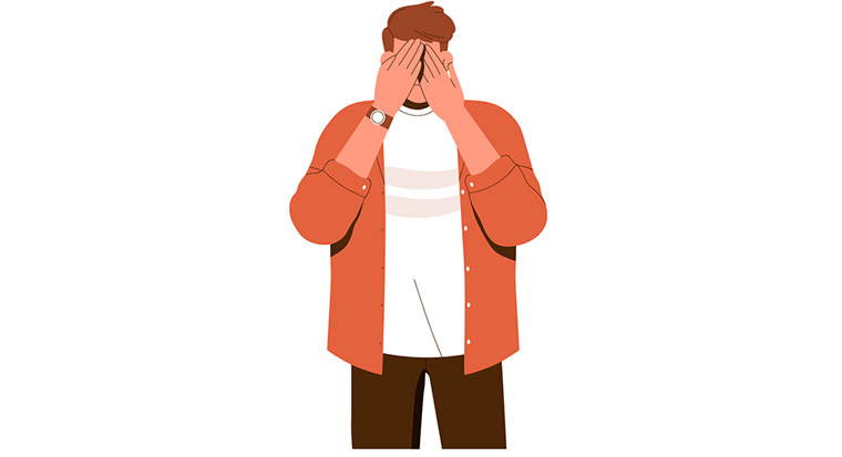 Illustration of person standing covering their eyes with their hands