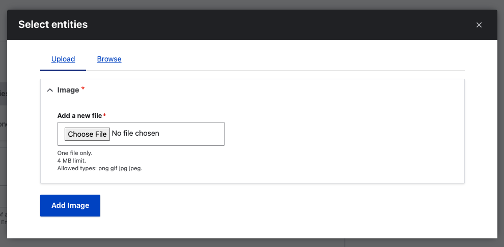 Drupal image selector pop-up screenshot