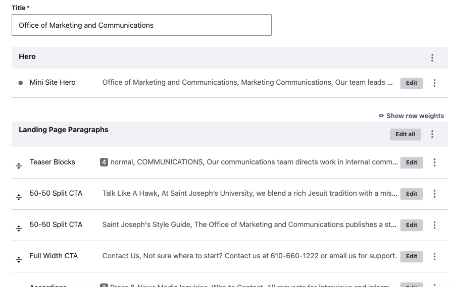 Drupal landing page edit screen screenshot