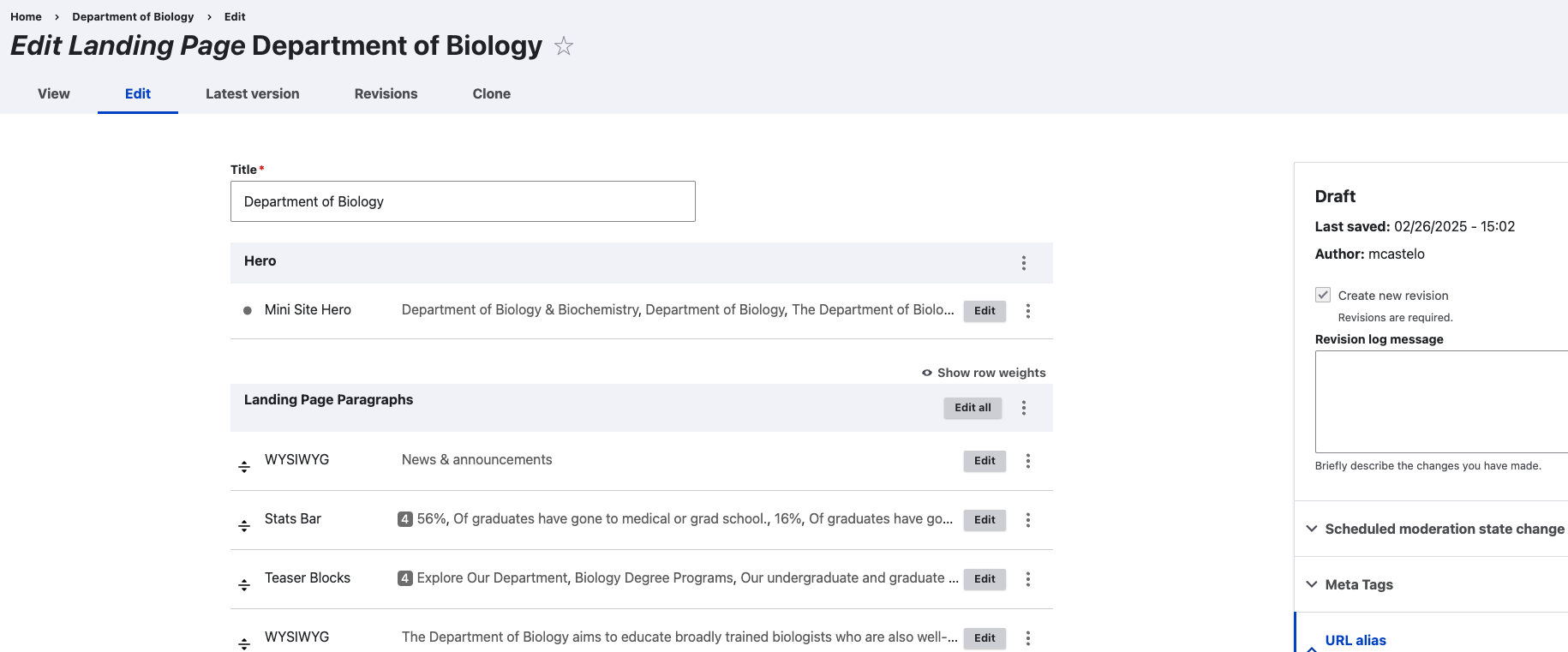screenshot of Drupal landing page editor