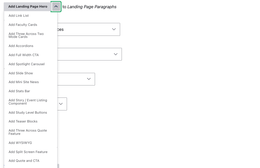 list of available components screenshot