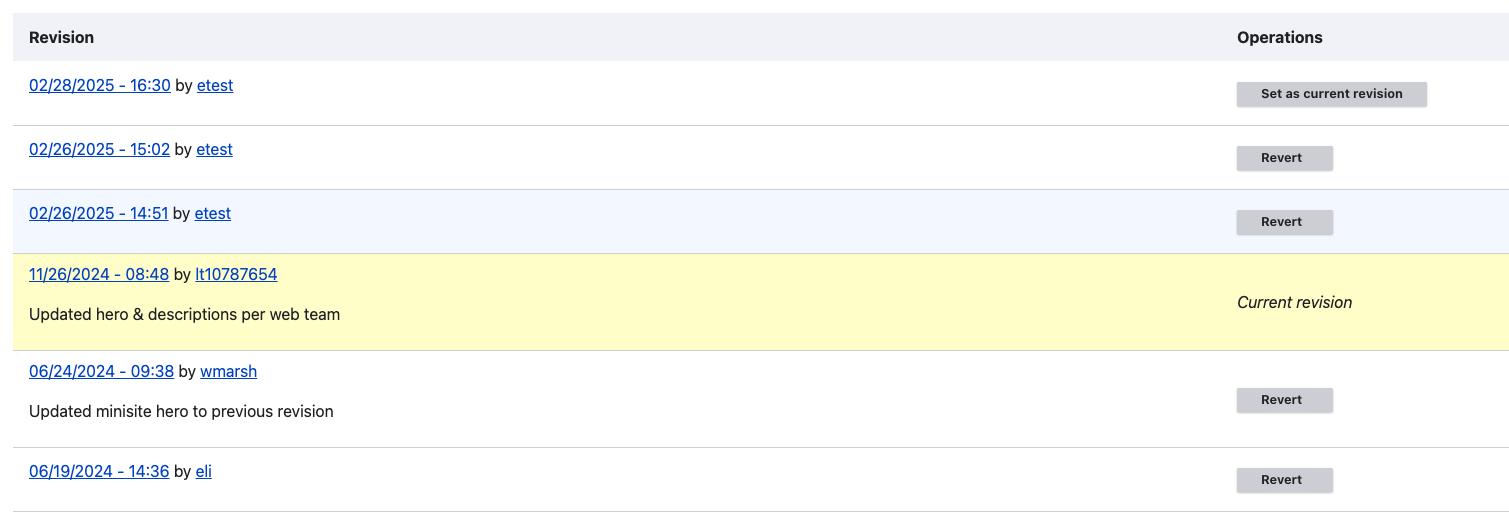 Drupal reverting to a revision screenshot