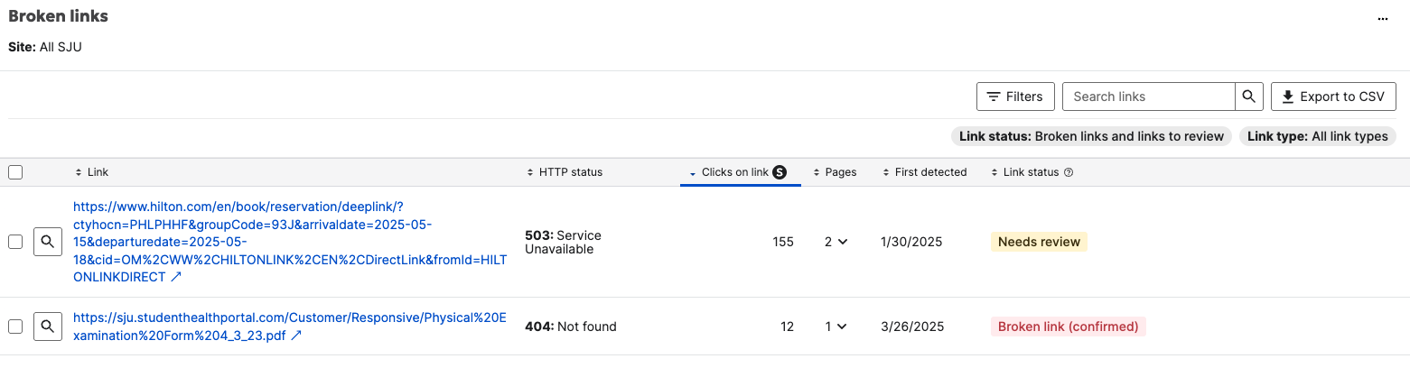 broken links siteimprove screenshot