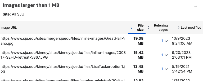 Images larger than 1mb - siteimprove screenshot