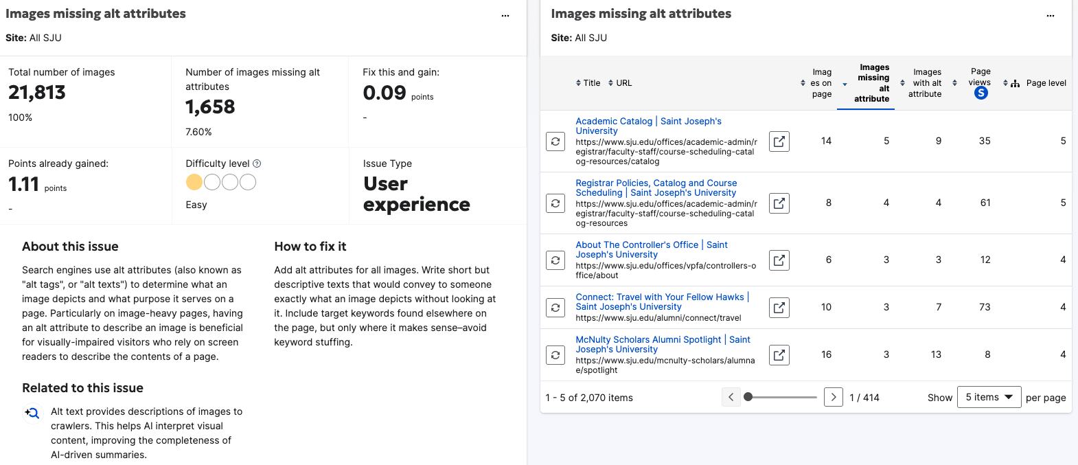 Images missing alt attributes siteimprove screenshot
