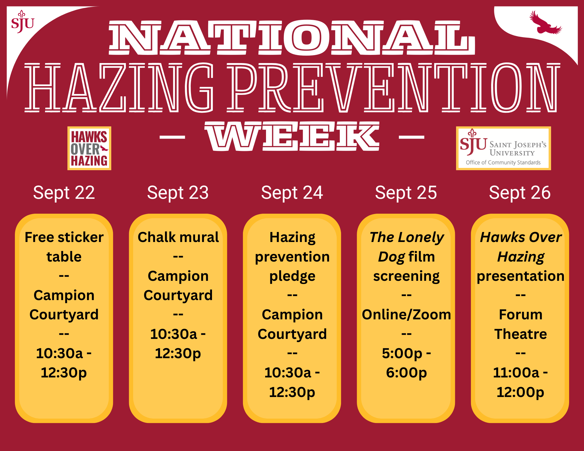 Schedule for National Hazing Prevention Week