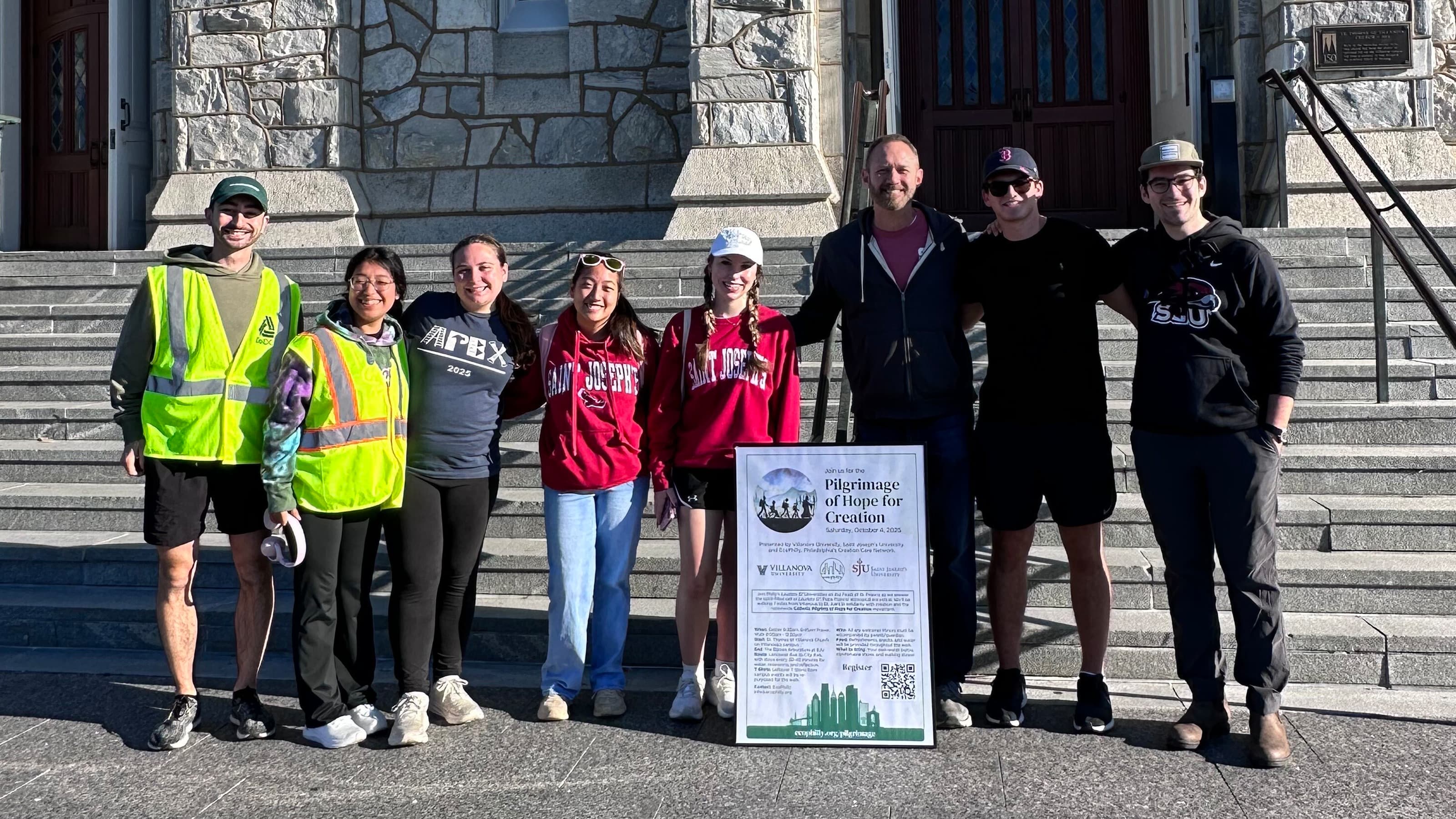 Saint Joseph’s University students and staff gather outside Villanova Chapel