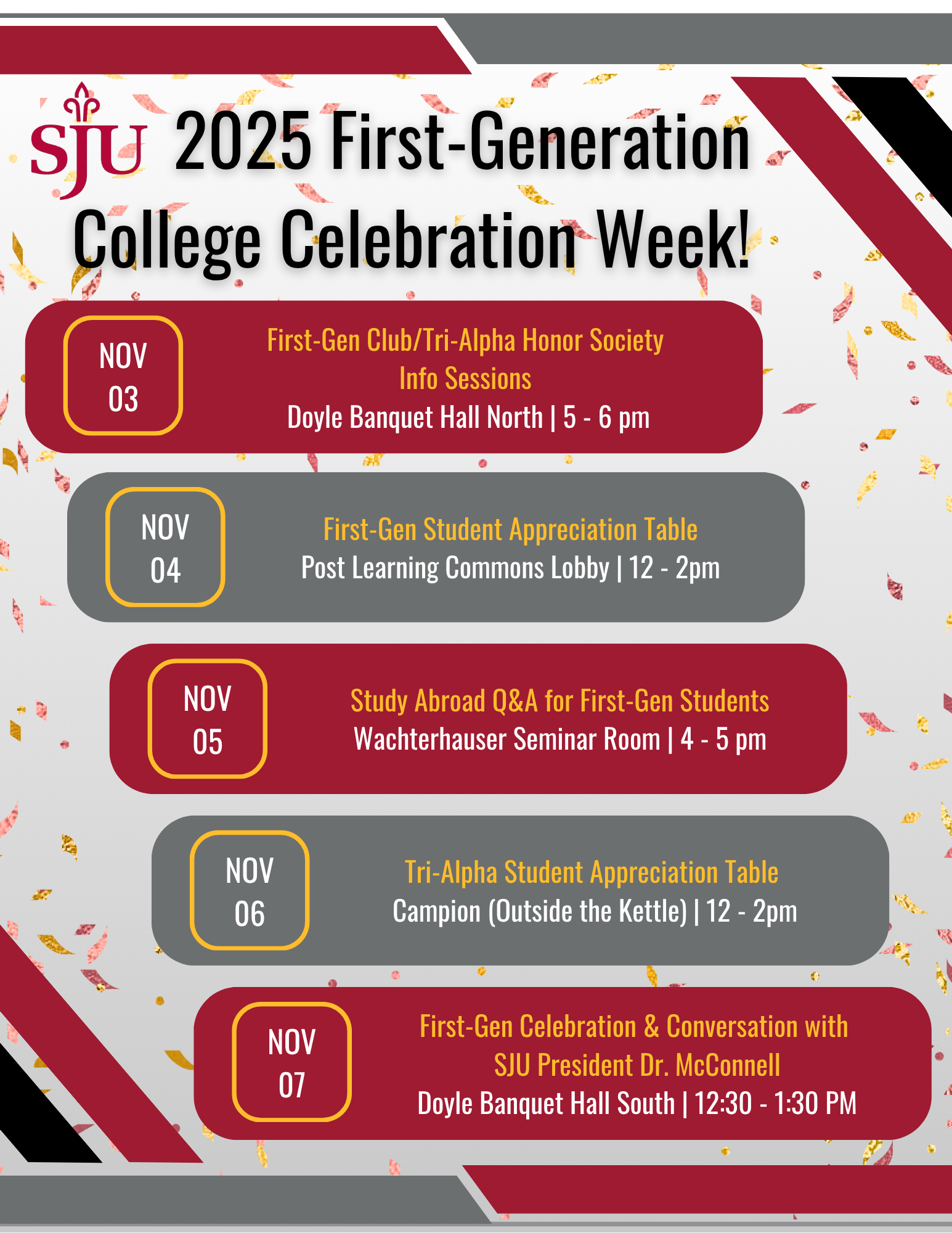 Summary of Events to recognize 2025 First-Generation College Celebration Week