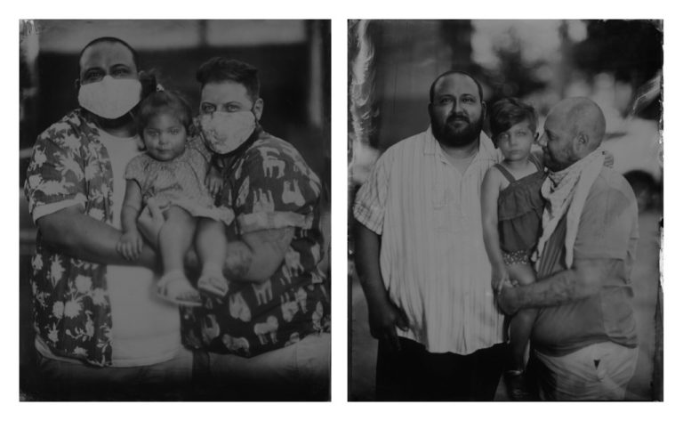 fathers holding child during covid and before covid