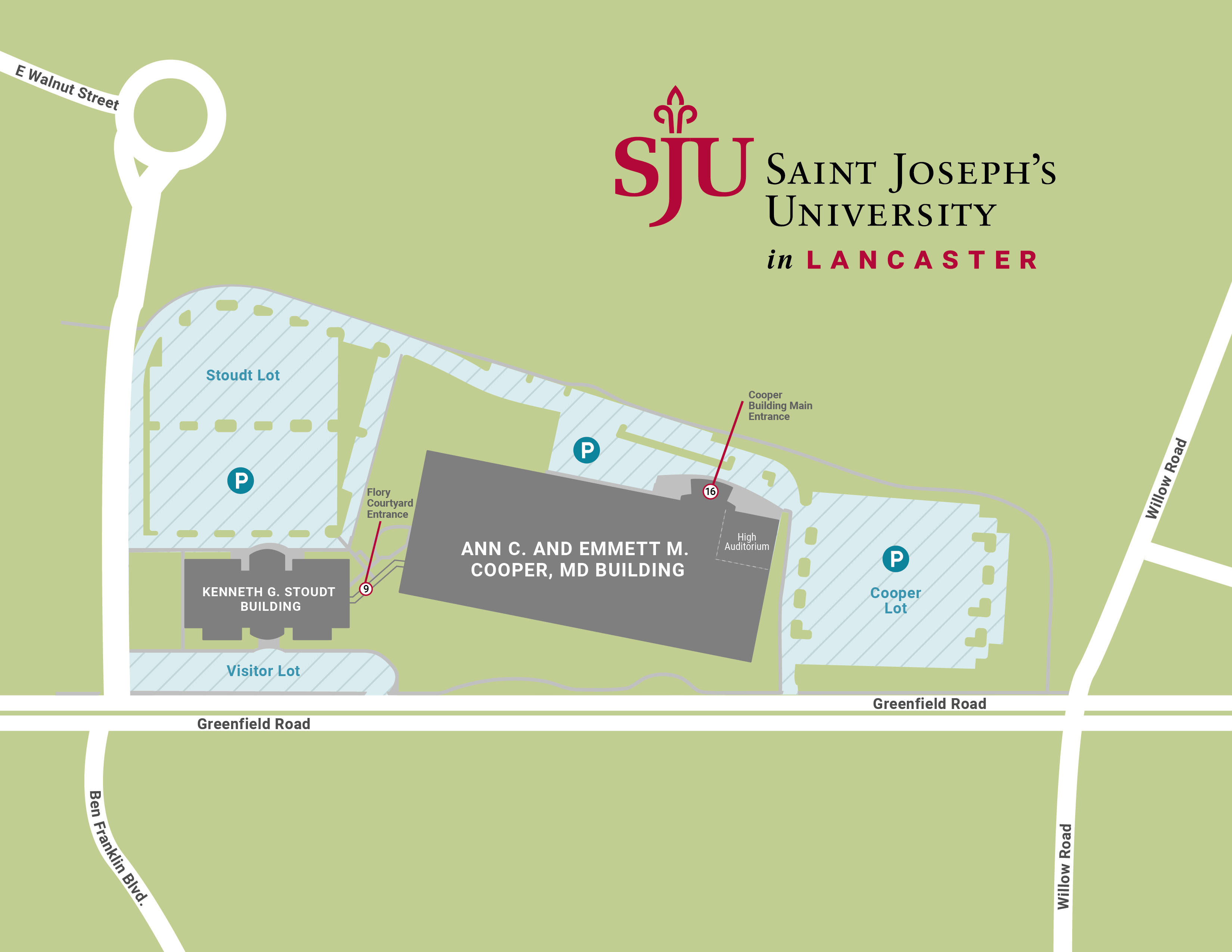 A map of SJU's Lancaster location