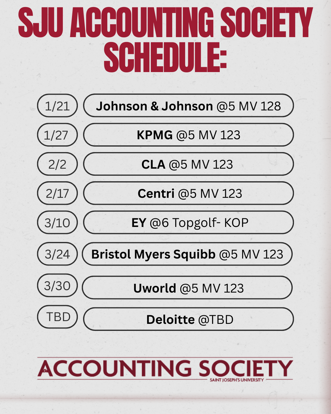 Accounting Society Spring 2026 Schedule