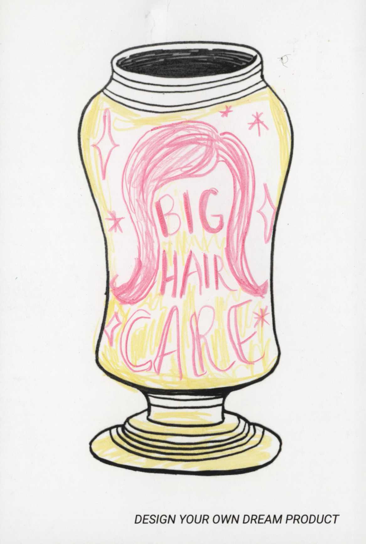 illustrated jar with big hair care written on it