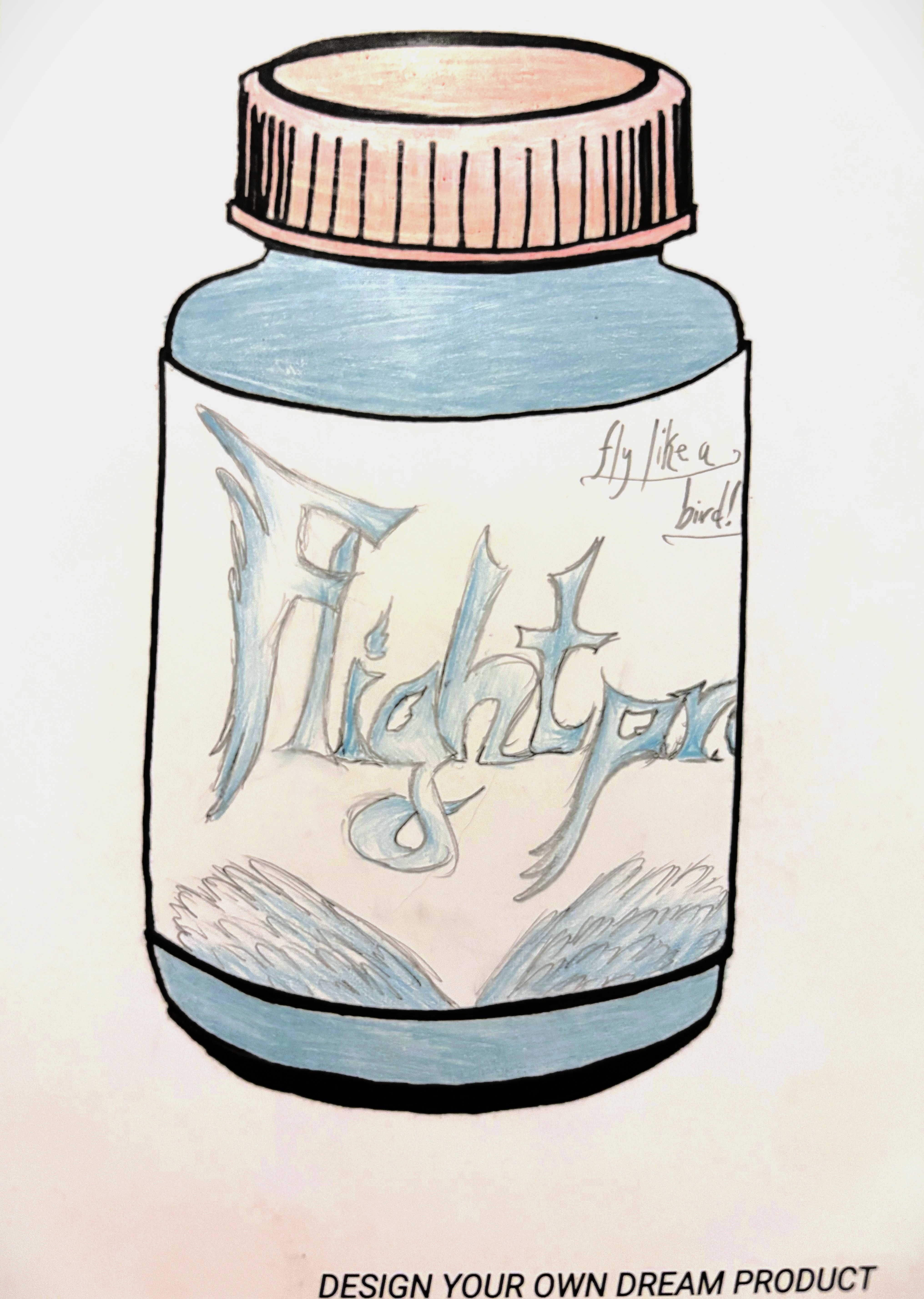 illustrtion of a bottle of pills called Flight Pro