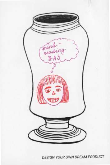 illustration of a bottle of pills with mind reading written on it