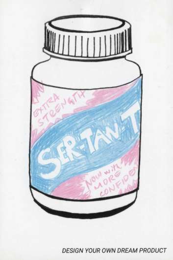 illustration of a bottle of pills with Ser-tan-t written on it
