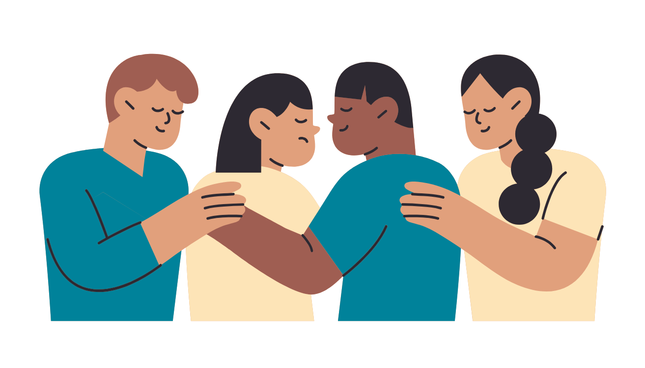 Graphic of a group of people hugging and supporting each other