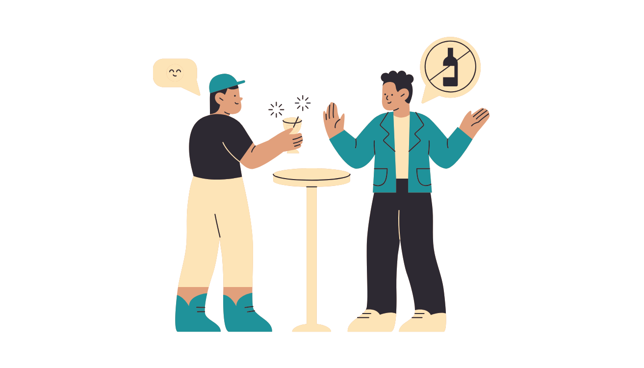 Graphic of a person saying no to an offer of alcohol