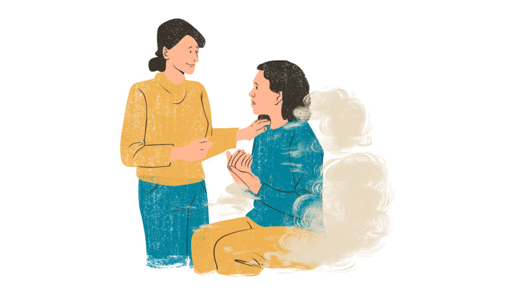 graphic of a mom talking to her daughter who is surrounded by smoke