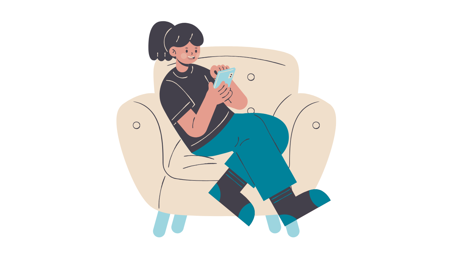 Drawing of a young woman scrolling on her phone