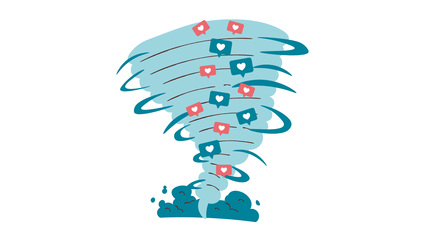 graphic of a tornado with social media notifications in the tornado 