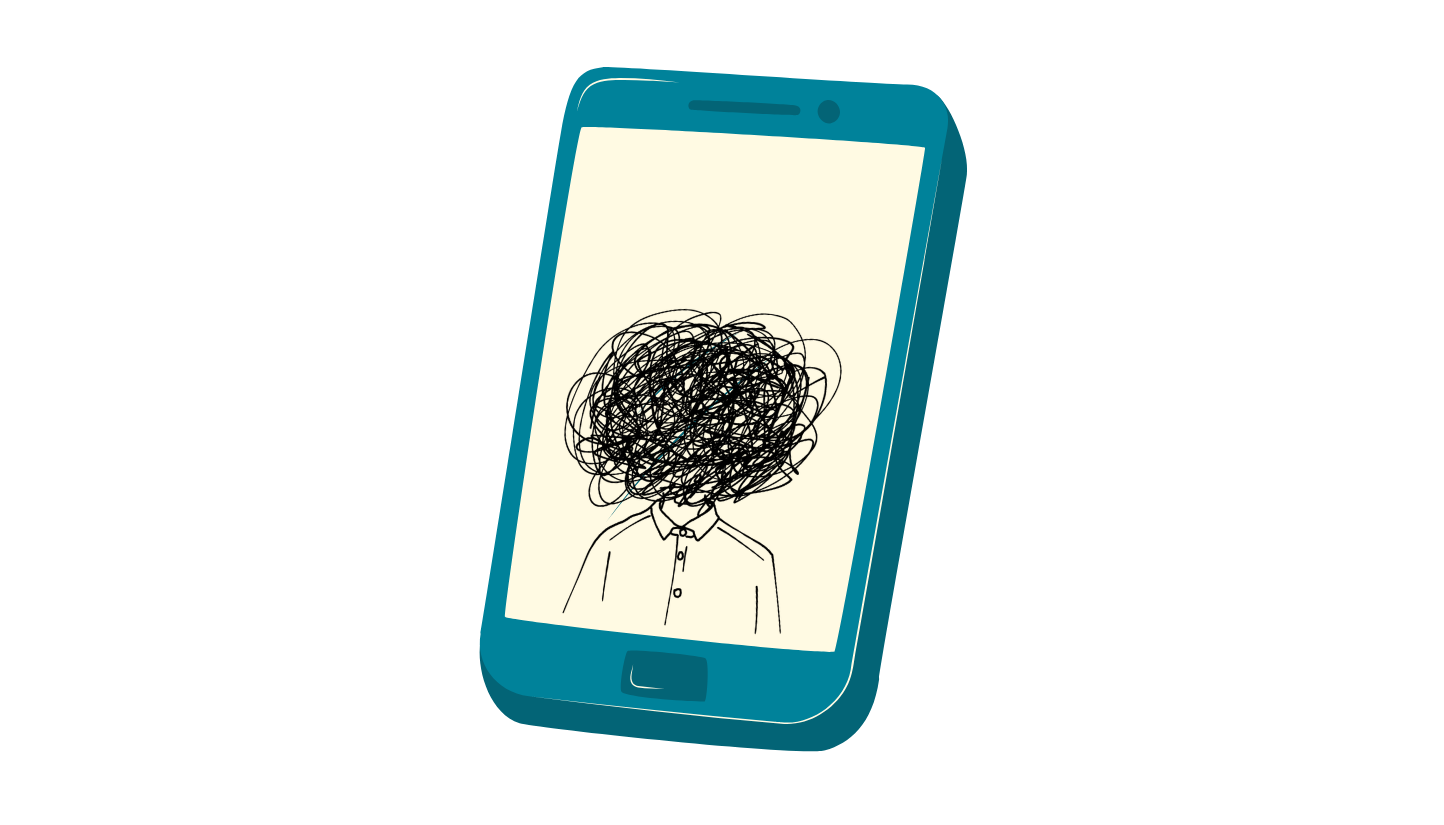 graphic of a phone showing an outline of a person with their face hidden by visual noise