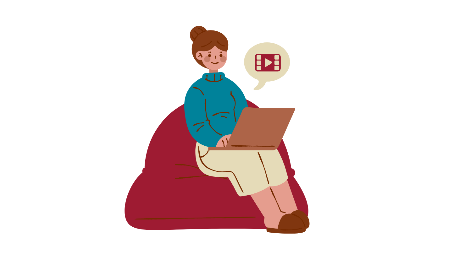 graphic of a woman sitting while using her laptop to stream content