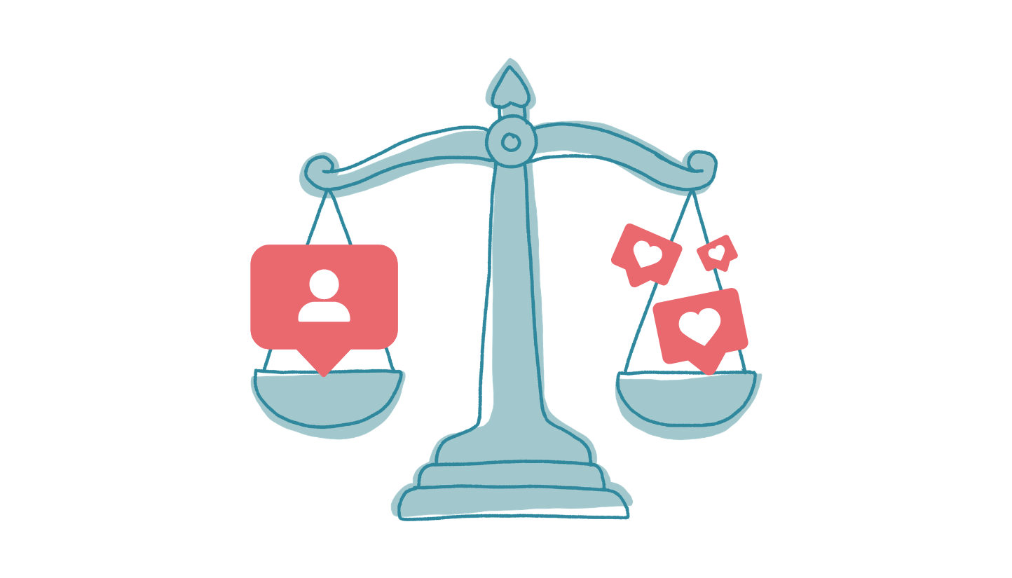 Balance scale with social media notifications